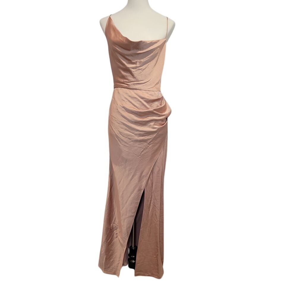 New w/ Defect Significant Other Aria gathered Satin Maxi Dress Sz 10â Nougat